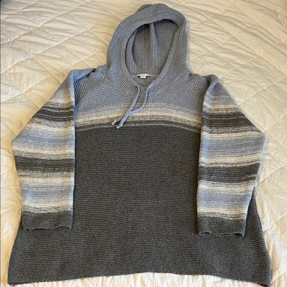 J. Jill Sweaters - J. Jill Light Blue and Gray Hooded Sweater